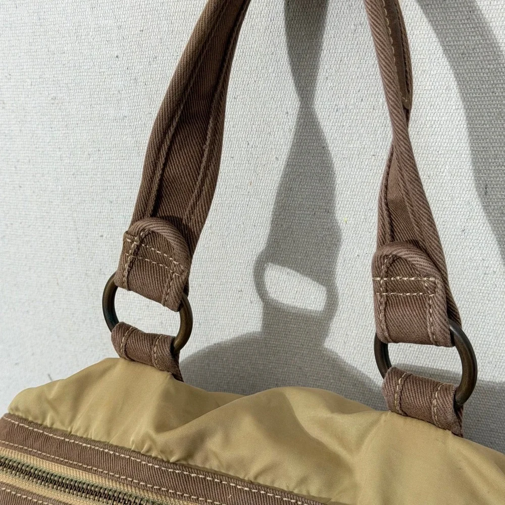Y2K Gap 1969 Satchel Bag Women OS Tan Brown Utility Nylon Suede Trim Handbag